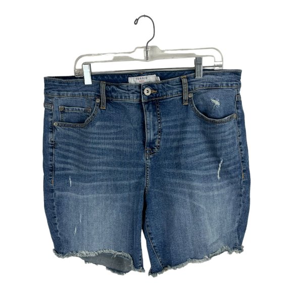 Torrid blue denim jean shirts Sz 18 cut offs raw hem bermuda distressed - Picture 2 of 6